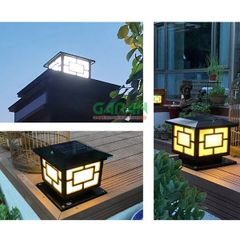 Đèn Gắn Trụ Cổng Năng Lượng Mặt Trời Hình Ngôi Nhà Mái Bằng Màu Đen