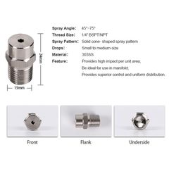 Béc Phun Nước Hình Nón Đặc (Full Cone) Góc Thường Cho Tháp Xử Lý Khí Thải SS304 DN15