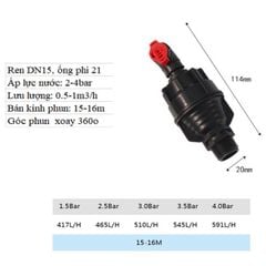 Béc Tưới Cây 360 Độ Phun Xoay Bán Kính Rộng