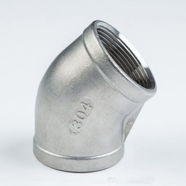 Co Lơi Ren Inox, Chếch Ren Inox, Co Khuỷu Tay Ren Inox 201/304/316 45 Độ