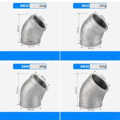 Co Lơi Ren Inox, Chếch Ren Inox, Co Khuỷu Tay Ren Inox 201/304/316 45 Độ