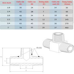 Đầu Nối Chữ T Ren Ngoài Inox 304 Chịu Áp Lực Cao DN6-DN25