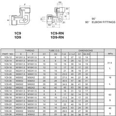 Đầu Nối Cong - Khớp Nối Khuỷu Tay Góc Vuông Nối Ống Dầu Thủy Lực Bằng Thép Không Gỉ 1C9 1D9