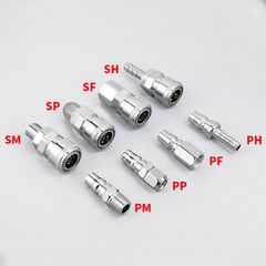 Đầu nối nhanh khí nén tự chốt đực cái vật liệu thép mạ kẽm 8mm 10mm 12mm
