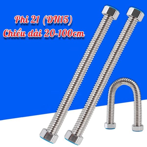 Dây Cấp Nước Inox 304 Không Gỉ Phi 21 Dài 1M Chịu Áp Cao, Chịu Nhiệt Tốt, Dây Mềm Có Thể Uốn Cong