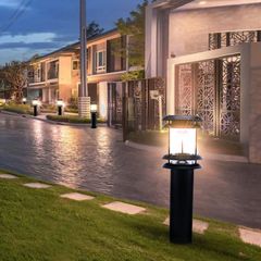 Đèn Chiếu Sáng Sân Vườn Hình Trụ Tròn Hợp Kim Nhôm Sơn Tĩnh Điện Màu Đen Có Đế Liền