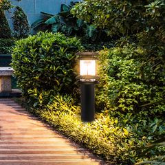 Đèn Chiếu Sáng Sân Vườn Hình Trụ Tròn Hợp Kim Nhôm Sơn Tĩnh Điện Màu Đen Có Đế Liền