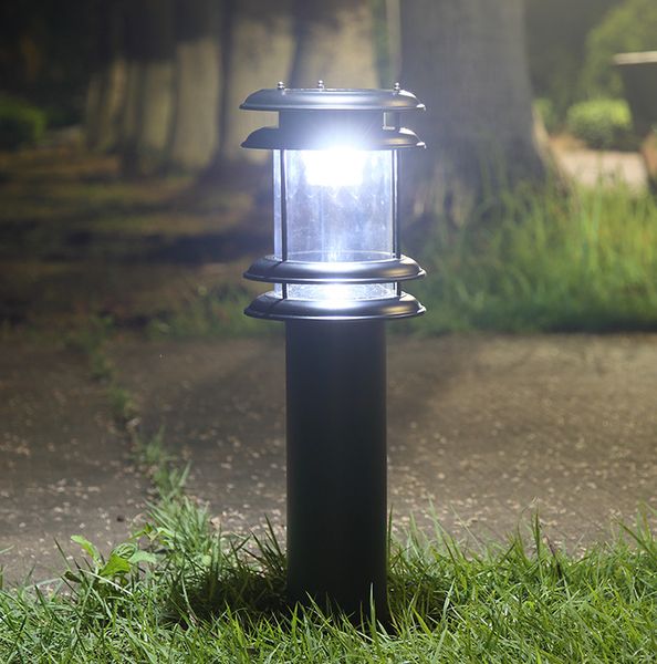 Đèn Chiếu Sáng Sân Vườn Hình Trụ Tròn Hợp Kim Nhôm Sơn Tĩnh Điện Màu Đen Có Đế Liền