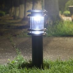 Đèn Chiếu Sáng Sân Vườn Hình Trụ Tròn Hợp Kim Nhôm Sơn Tĩnh Điện Màu Đen Có Đế Liền