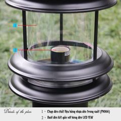 Đèn Chiếu Sáng Sân Vườn Hình Trụ Tròn Hợp Kim Nhôm Sơn Tĩnh Điện Màu Đen Có Đế Liền