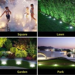 Đèn Cắm Cỏ Năng Lượng Mặt Trời Liền Thể Mặt Vuông 4 Bóng Led Bằng Nhựa + Inox