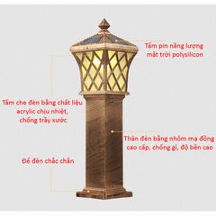 Đèn Trang Trí Sân Vườn Năng Lượng Mặt Trời Liền Thể, Mái Chóp Hình Lưới Màu Vàng Nhôm Mạ Đồng