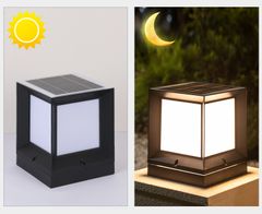 Đèn Trụ Cổng Biệt Thự Năng Lượng Mặt Trời Hình Vuông Màu Đen