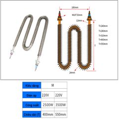 Điện Trở Đốt Nóng Công Nghiệp Inox Chữ U-M-W Có Cánh Tản Nhiệt Công Suất 500-3500W, Điện Áp 220V-380V