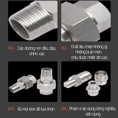 Khớp Nối Nhanh 2 Đầu Ren Ngoài Hoặc Đuôi Chuột Với Ống