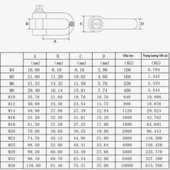 Mã Ní, Ma Ní Inox 304 - Còng Hình Chữ D vòng chữ U Bằng Thép Không Gỉ 304