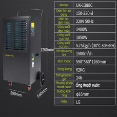 Máy Hút Ẩm Công Nghiệp Công Suất Lớn UK-1388C Hút Ẩm 138L/Ngày Diện Tích Sử Dụng 150-220 m²