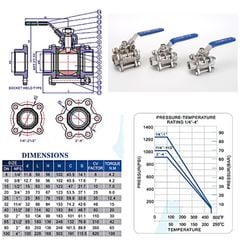 Van Bi 3 Mảnh Có Tay Gạt Bằng Thép Không Gỉ 304/316 Ren Trong DN15-DN100