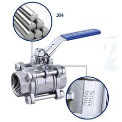 Van Bi 3 Mảnh Có Tay Gạt Bằng Thép Không Gỉ 304/316 Ren Trong DN15-DN100