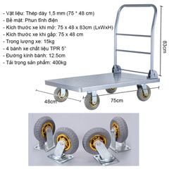 Xe Đẩy Hàng 4 Bánh 150KG Bằng Thép Gấp Gọn