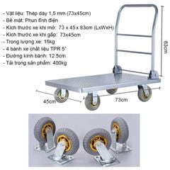 Xe Đẩy Hàng 4 Bánh 150KG Bằng Thép Gấp Gọn