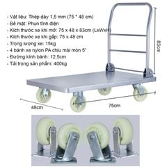Xe Đẩy Hàng 4 Bánh 150KG Bằng Thép Gấp Gọn