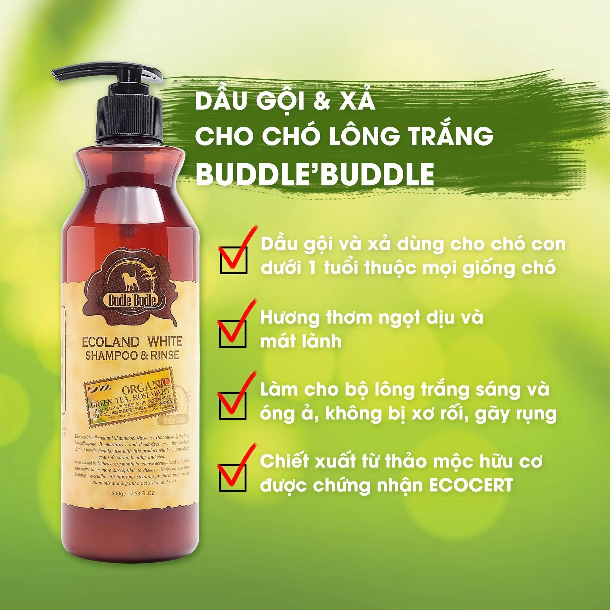  Dầu gội và xả cho chó lông trắng Budle'Budle - 500ml 