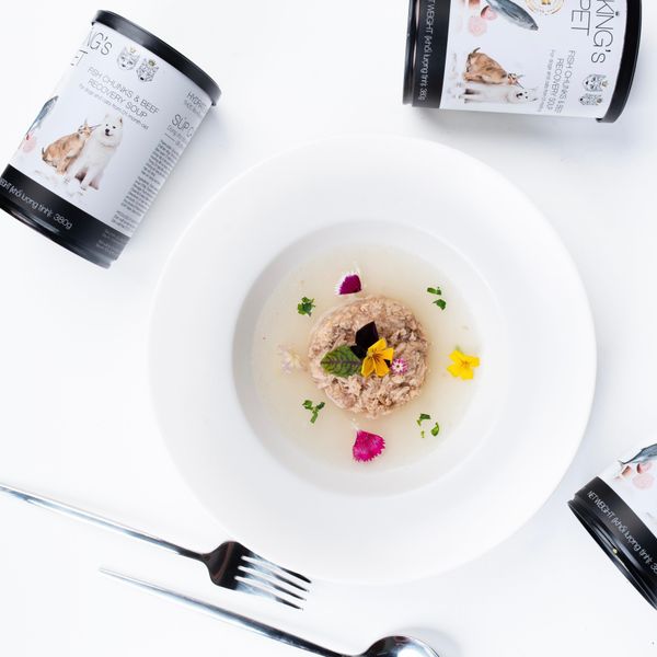  Pate lon King's Pet hỗn hợp Súp Cá Sốt Bò dành cho chó mèo 380g 