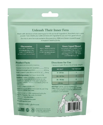  Bột sữa dê Fera Pets Hip+Joint giúp tăng cường sức khoẻ hông và khớp cho thú cưng 