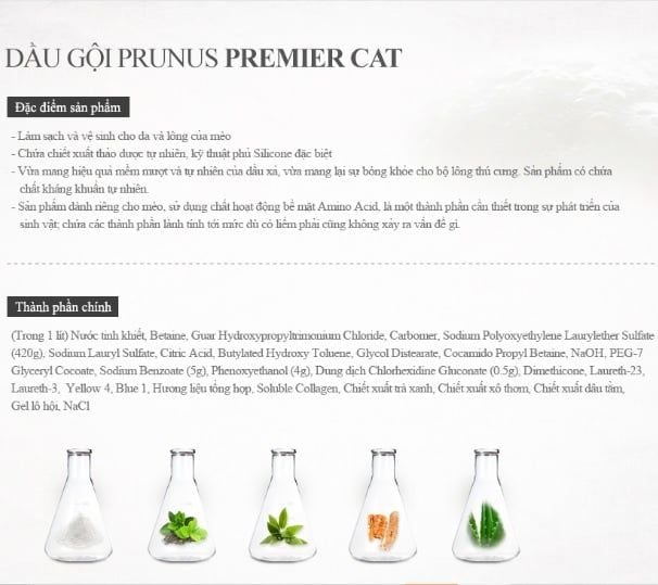  Dầu tắm thảo dược dành cho mèo Prunus Premier 400ml 