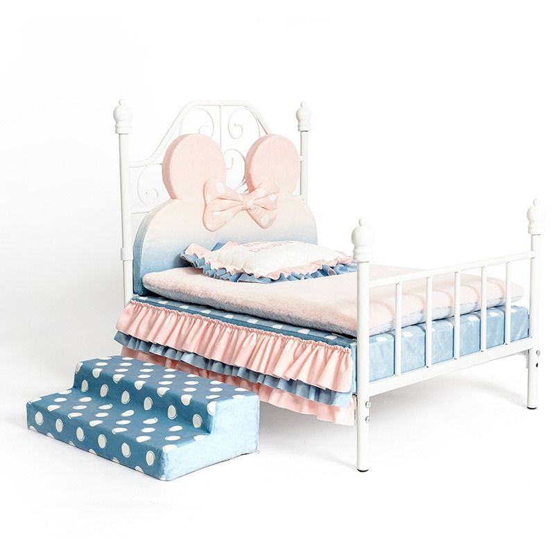  Giường sắt kèm nệm tai chuột nơ hồng xanh dành cho thú cưng 