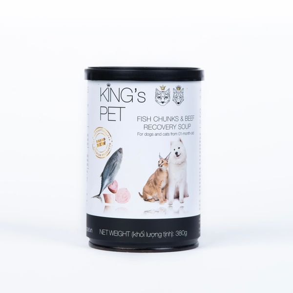  Pate lon King's Pet hỗn hợp Súp Cá Sốt Bò dành cho chó mèo 380g 