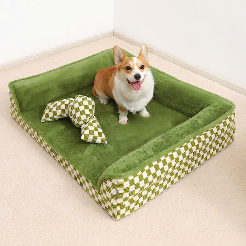  Nệm caro xanh kèm gối ôm 