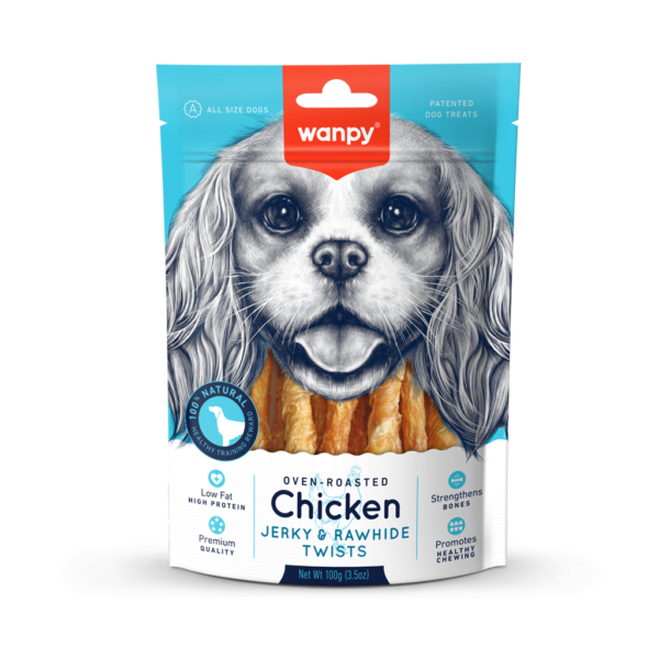  Thịt gà sấy cuộn da bò cho chó Wanpy Chicken Jery & Rawhide Twists 