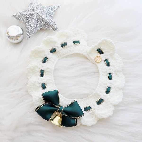  Yếm len trắng đeo cổ cho thú cưng - Nơ chuông 