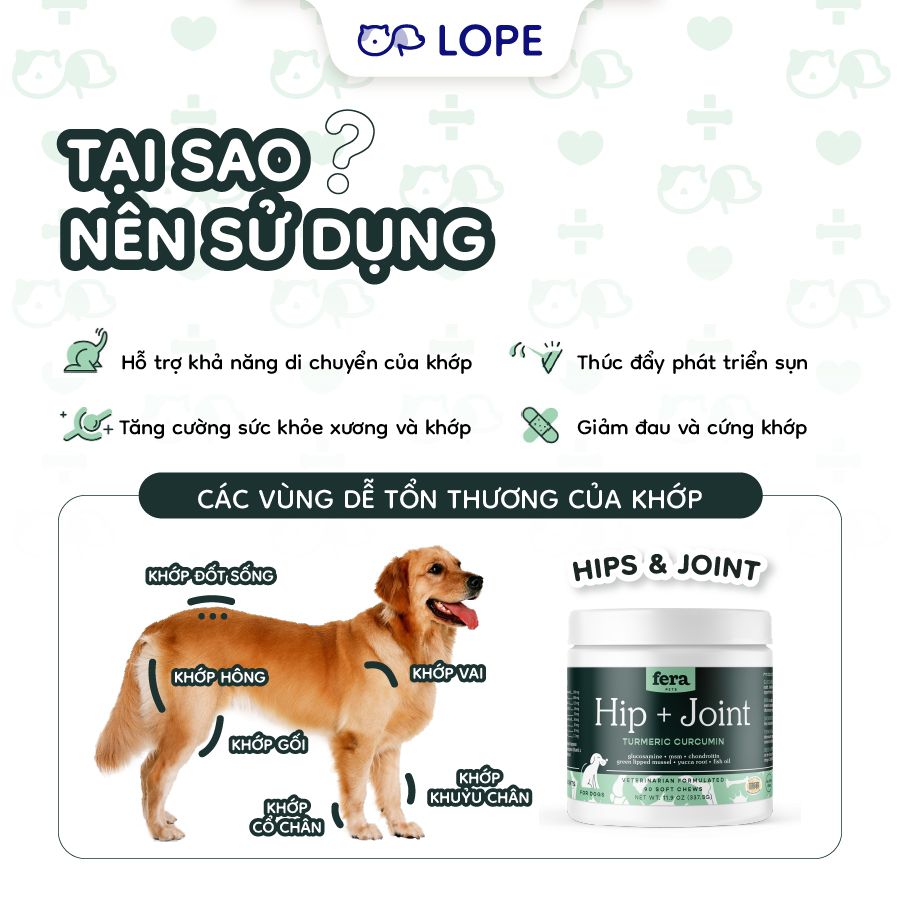  HIP & JOINTS - VIÊN NHAI DẺO CHO CÚN FERA PET ORGANICS 