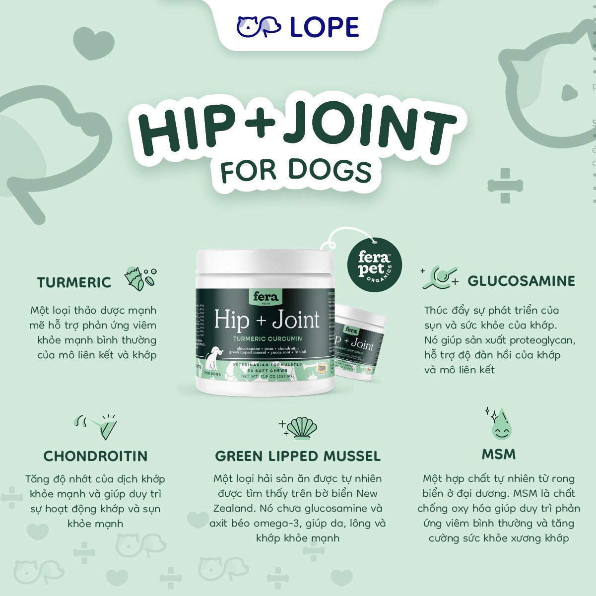 HIP & JOINTS - VIÊN NHAI DẺO CHO CÚN FERA PET ORGANICS 