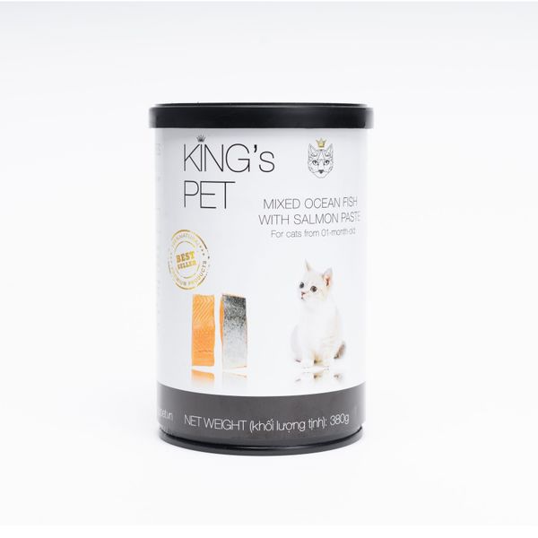  Pate lon King's Pet cho mèo hỗn hợp Cá hồi 380g 
