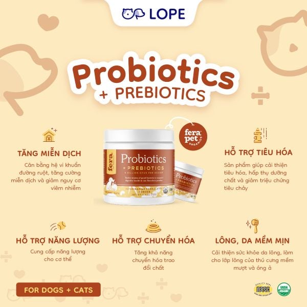  Bột hỗ trợ men tiêu hóa Probiotics cho chó mèo – Fera Pets Organic Probiotics 