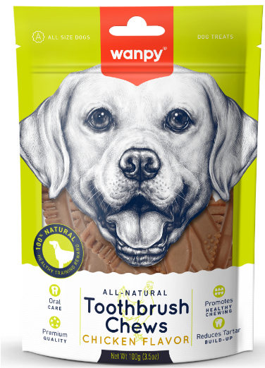  Que nhai sạch răng vị gà cho chó Wanpy Toothbrush Chews 