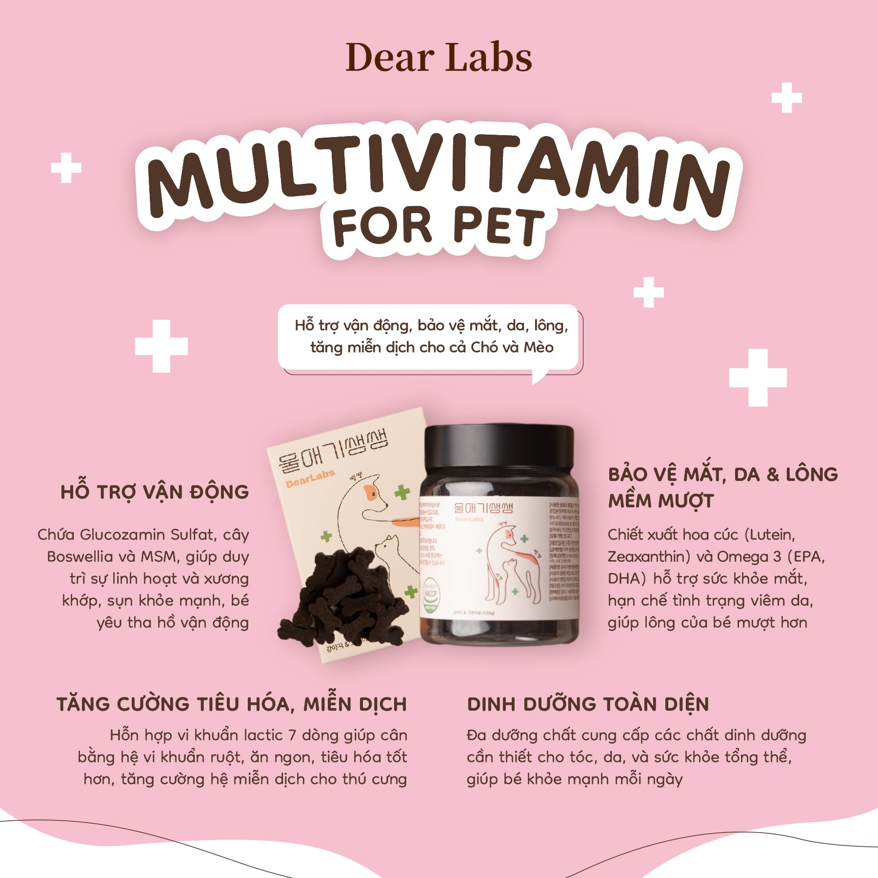  Multivitamin Dearlab dạng viên cho chó mèo trên 3 tháng tuổi - FERA PETS ORGANICS 