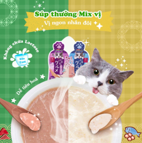  CATTY MAN - Soup thưởng mix vị gà, sữa dê, trứng cá/Cá ngừ, cá thu, sò điệp 
