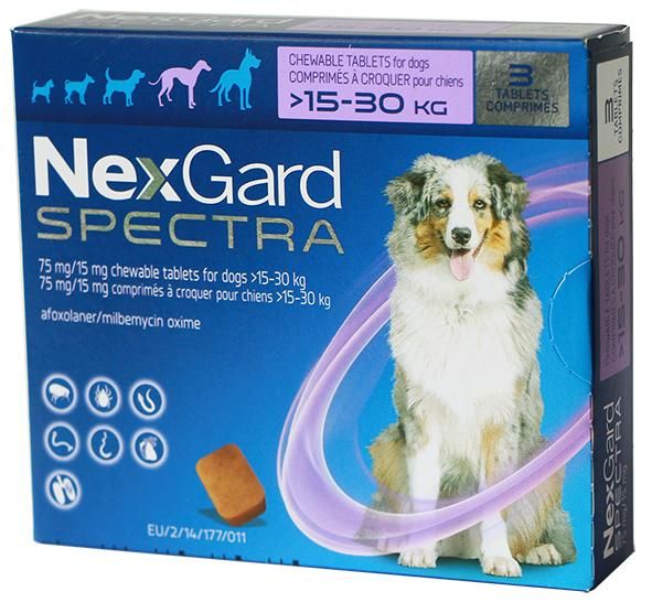 Viên nhai trị nội ngoại ký sinh trùng chó từ 15,1 - 30kg Nexgard Spectra 