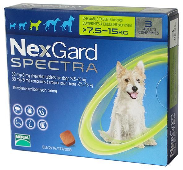  Viên nhai trị nội ngoại ký sinh trùng chó từ 7,6 - 15kg Nexgard Spectra 