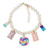  Vòng cổ ngọc trai đính charm kẹo ngọt cho thú cưng 