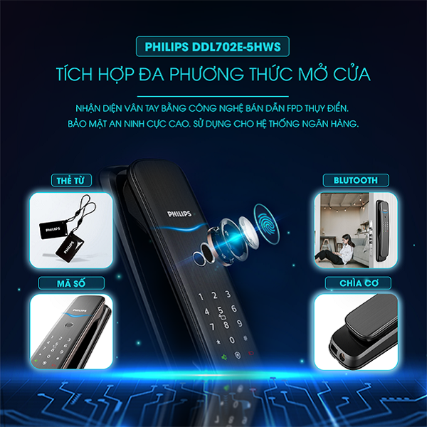 Khóa Cửa Vân Tay Philips DDL 702E-5HWS