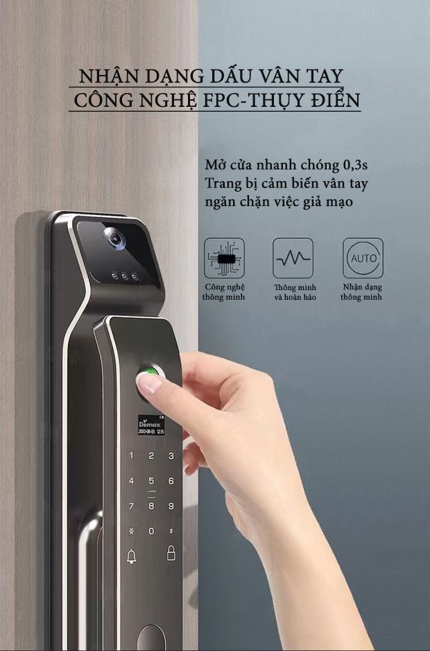 Khóa Cửa Nhận Diện Khuôn Mặt Demax SL966 AC (Face ID - 3D)
