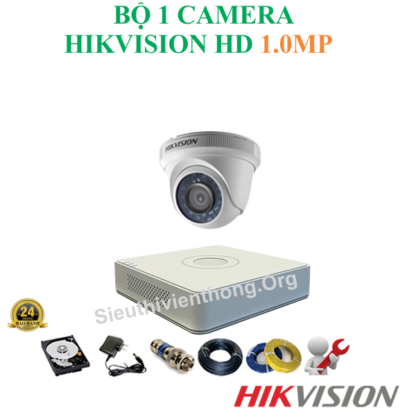  Trọn Bộ 1 Camera Hikvision 1.0MP Trong Nhà 