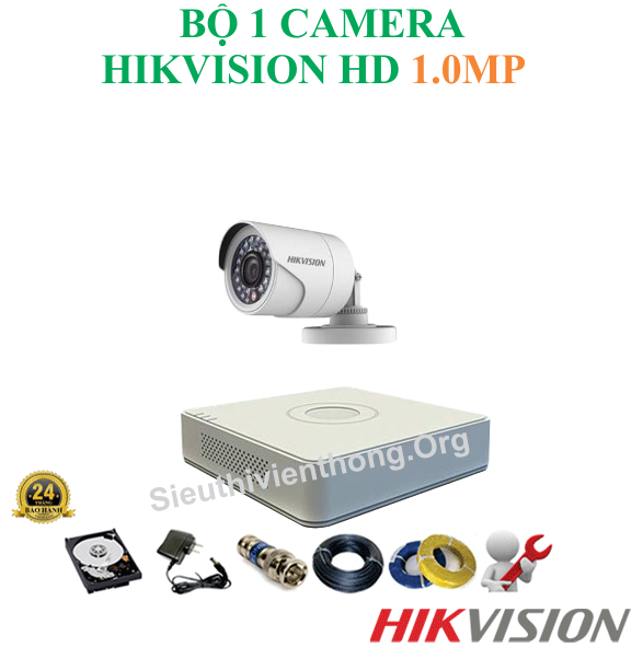  Trọn Bộ 1 Camera Hikvision 1.0MP Ngoài Trời 