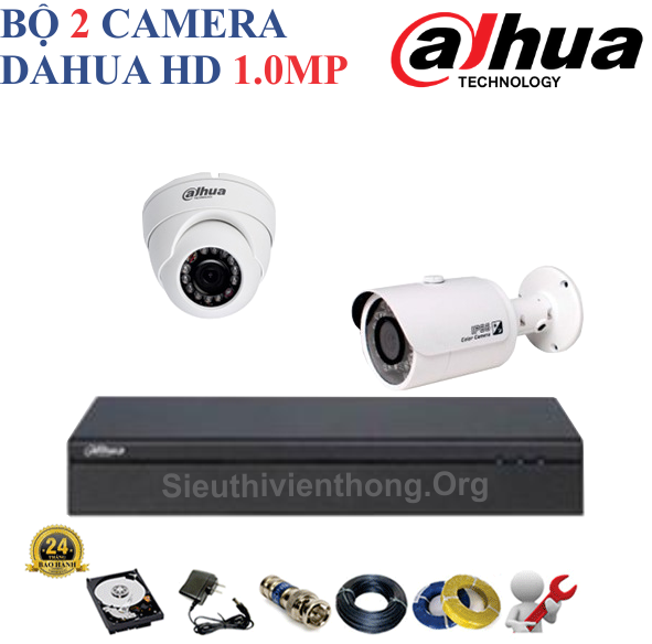 Trọn Bộ 2 Camera Dahua 1.0MP Chính Hãng ( 1 trong nhà, 1 ngoài trời )